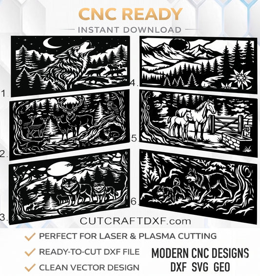 Modern CNC laser cut panel designs collection - wildlife and nature DXF files for plasma and metal cutting - 6 pack bundle
