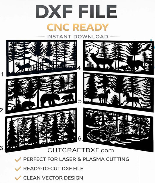 Wolf Deer Forest Gate DXF File | CNC Metal Fence Panel Design | Laser Cut SVG DXF | Plasma & Waterjet Cutting