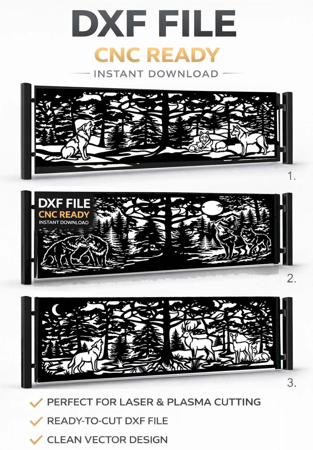 CNC Gate DXF File – Wolf Metal Gate Design for Laser & Plasma Cutting