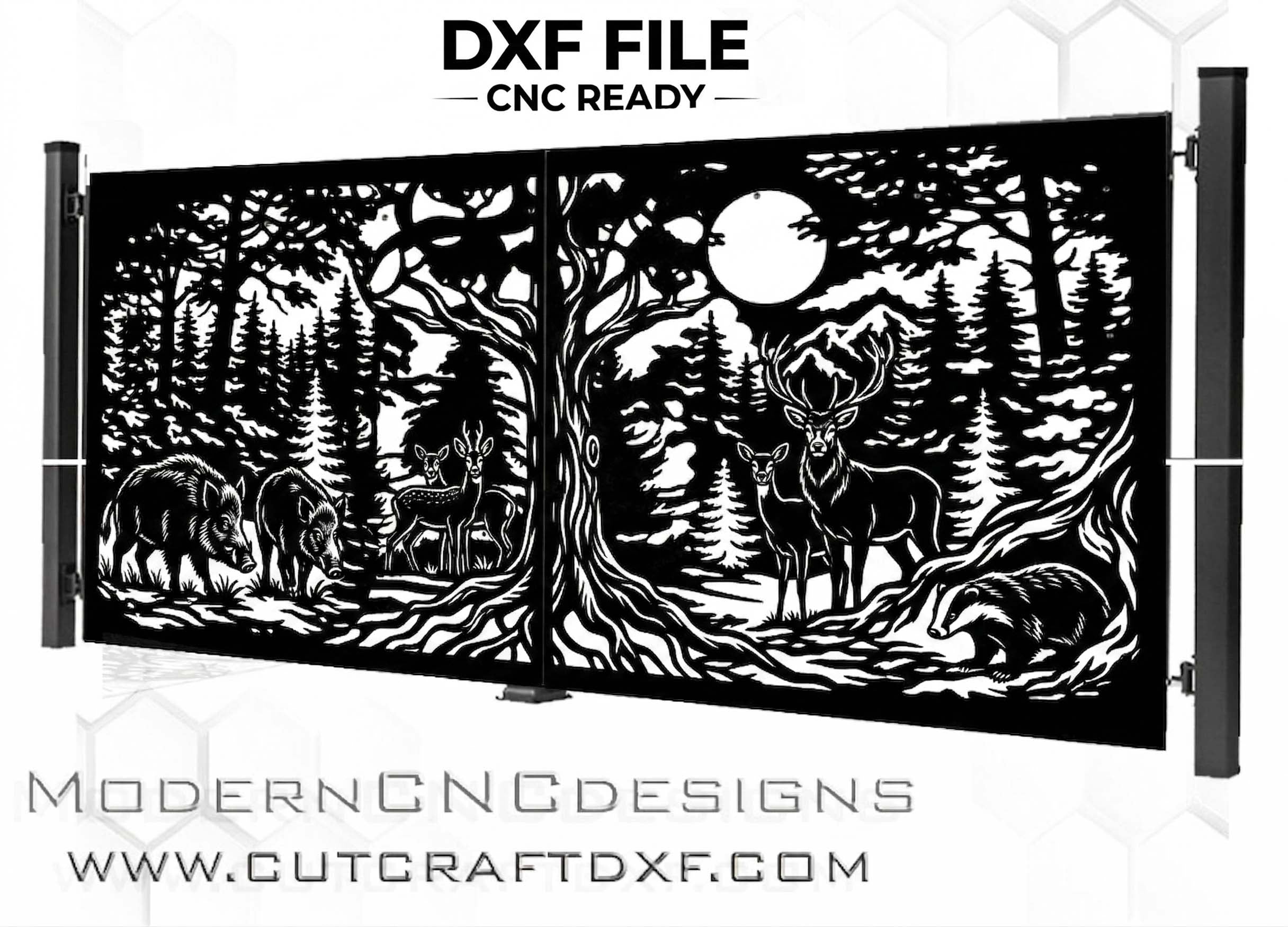 Landscape Deer, Boar & Badge DXF | Gate Laser Panels – CutCraftDXF