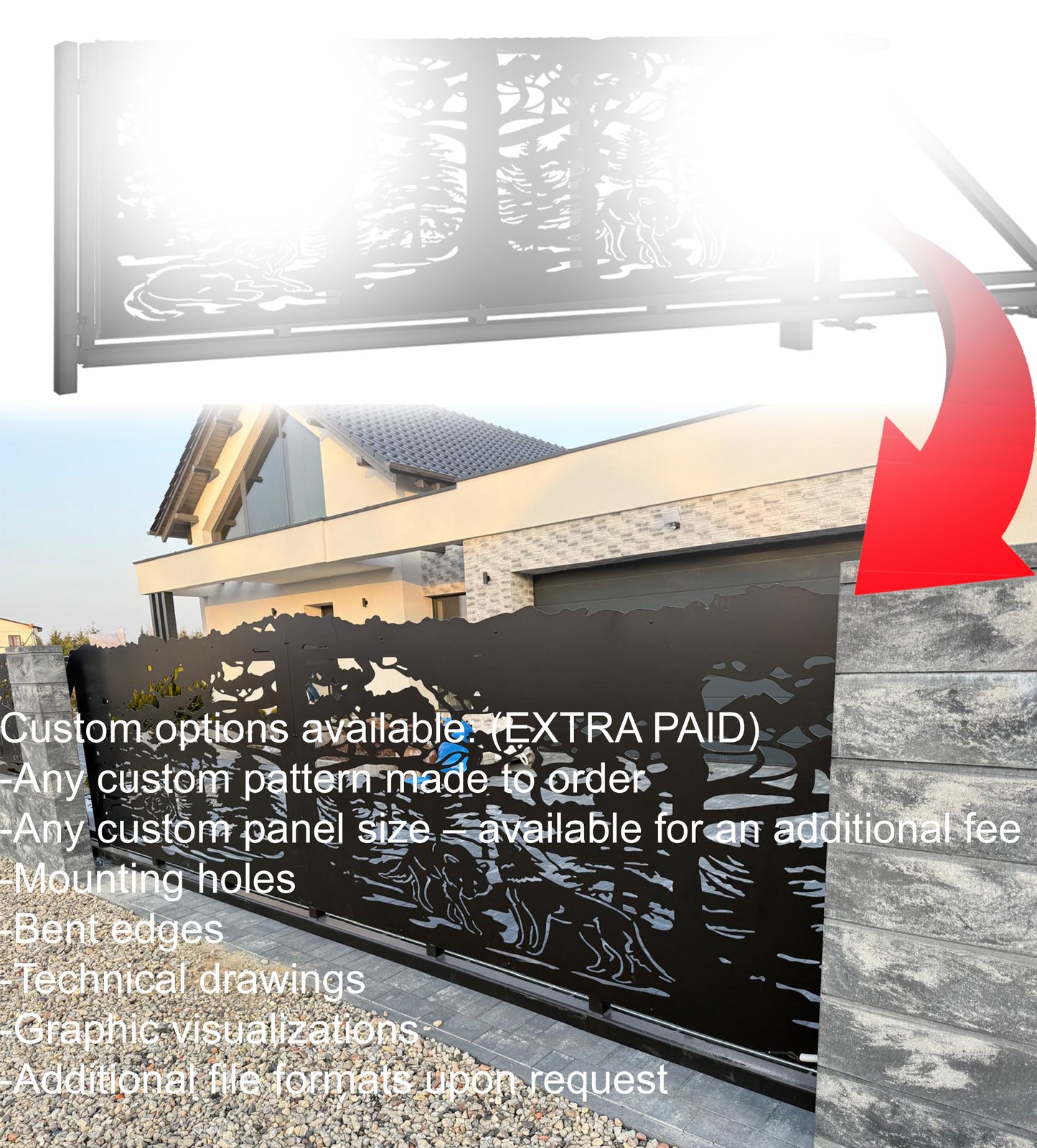 Custom DXF design made to measure – modern laser cut patterns, SVG file editing, geometric CNC designs for gates and fence panels