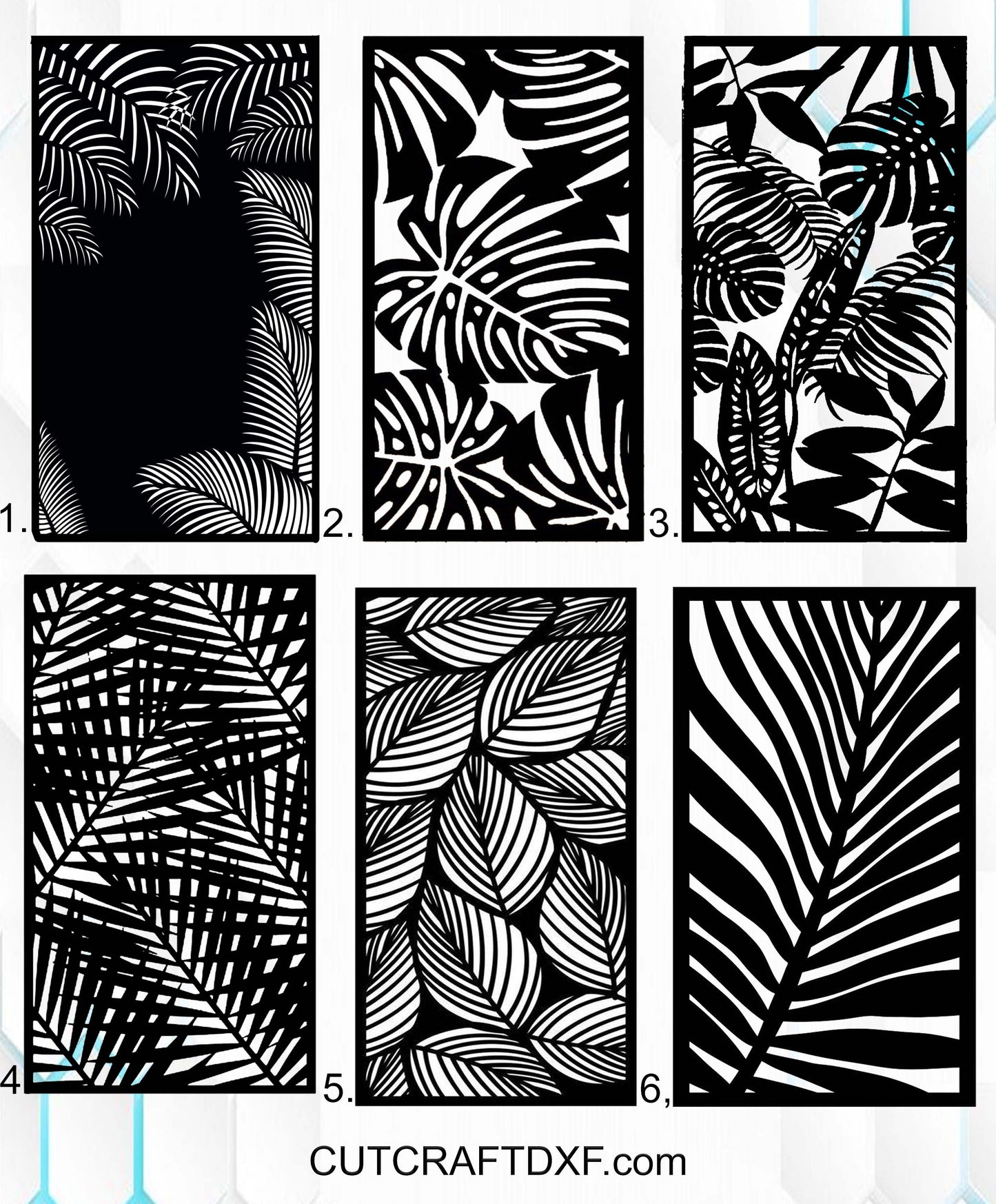 Modern decorative garden panels featuring a stylish monstera palm leaf pattern. High-quality DXF and SVG files ready for laser cutting, plasma cutting, and waterjet CNC fabrication. Perfect for fences, privacy screens, outdoor panels, and contemporary landscaping projects. Production-ready vector files optimized for precise cutting.