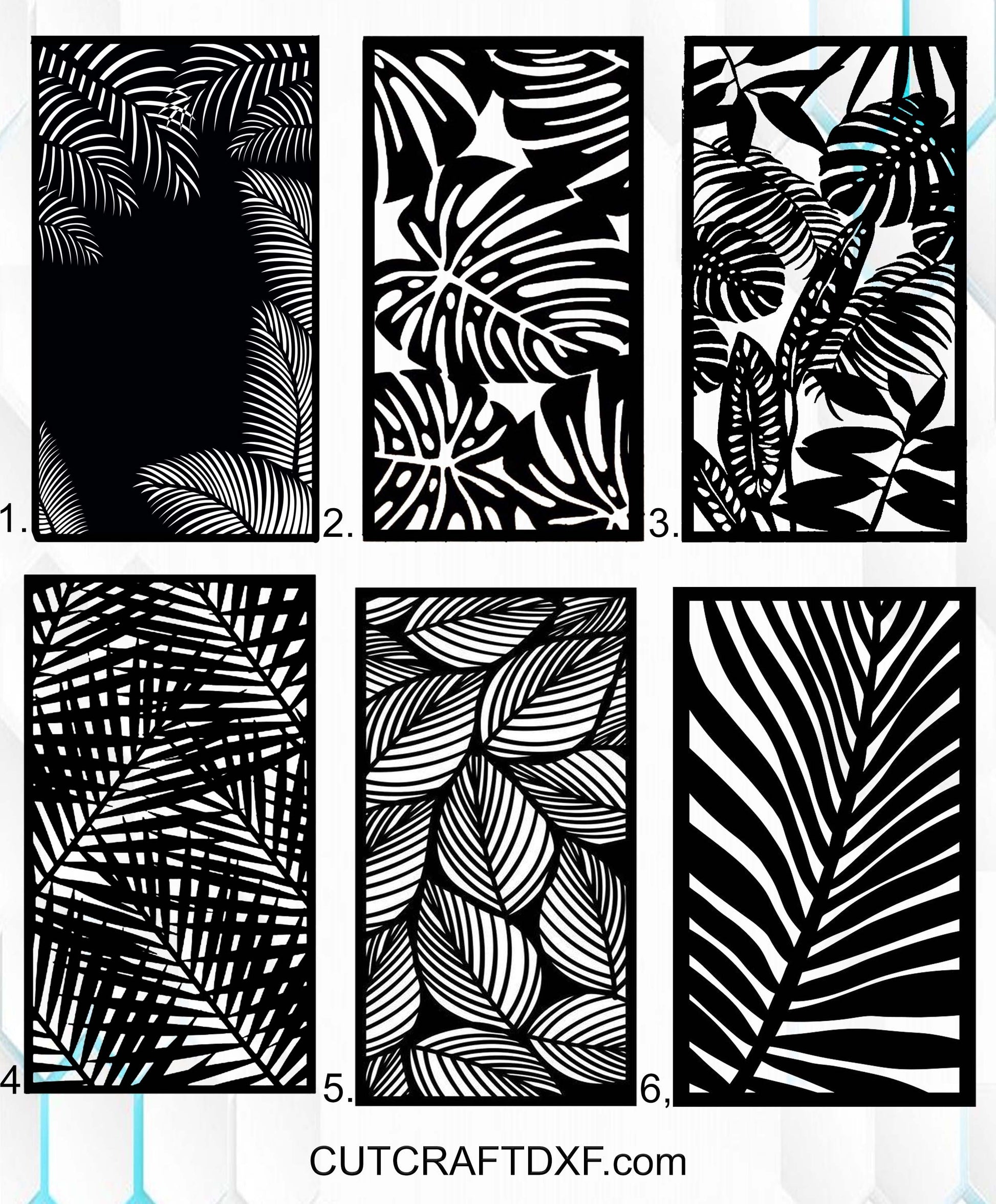 Modern decorative garden panels featuring a stylish monstera palm leaf pattern. High-quality DXF and SVG files ready for laser cutting, plasma cutting, and waterjet CNC fabrication. Perfect for fences, privacy screens, outdoor panels, and contemporary landscaping projects. Production-ready vector files optimized for precise cutting.