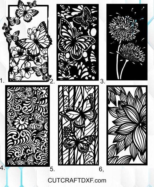Modern decorative openwork garden panels featuring an elegant butterfly pattern. High-quality DXF and SVG files prepared for laser cutting, plasma cutting, and waterjet fabrication. Suitable for MDF, metal, and other CNC materials. Perfect for garden screens, fence inserts, balcony panels, and decorative outdoor or indoor projects. Production-ready vector files optimized for precise cutting.