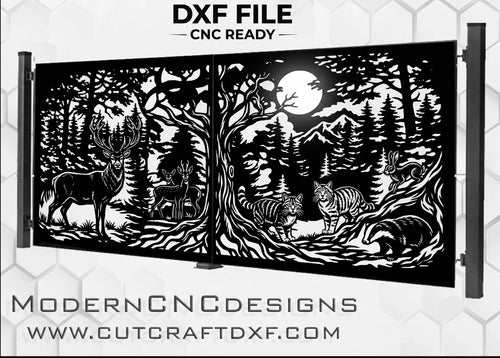 Forest wildlife deer wildcats hare and badger CNC gate DXF