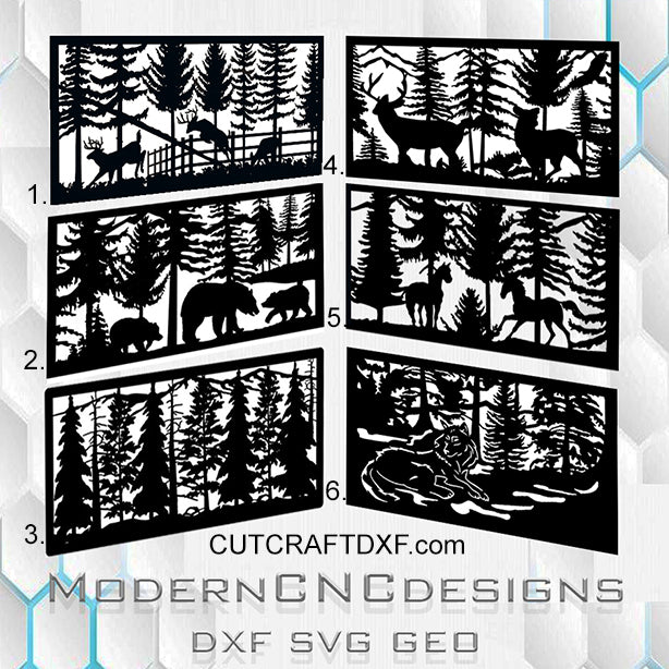 Forest animal DXF and SVG pattern featuring wolves and deer. Ready for laser cutting, plasma cutting, and waterjet CNC fabrication. Ideal for garden gates, swing gates, fences, balcony railings, and decorative outdoor panels. Perfect for modern homes, stone fences, and nature-inspired gardens. Production-ready vector files optimized for precise cutting and contemporary outdoor design.