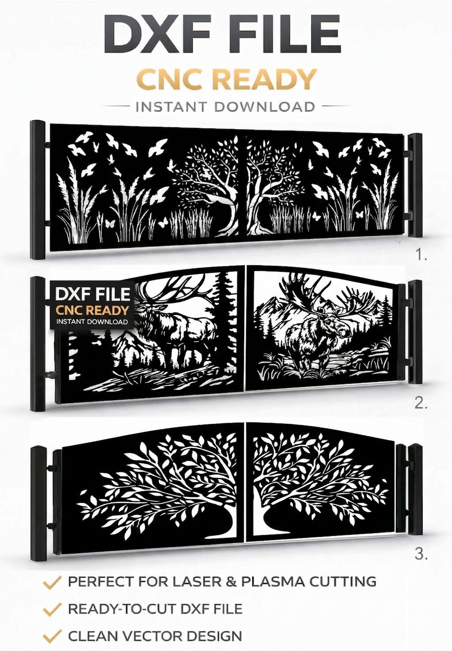 TREE Gate – Deer & Forest Pattern DXF Files for Laser & Plasma Cutting Swing gate