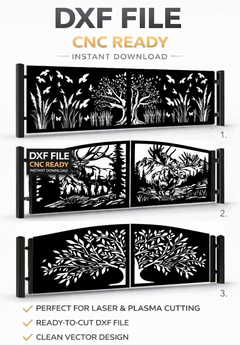 Tree gate with deer and forest pattern DXF files for laser and plasma cutting swing gate