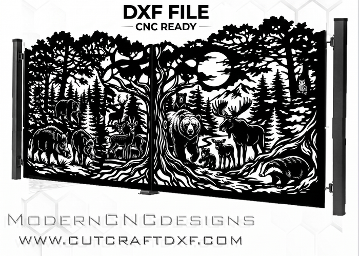 Bear and wild boar wildlife forest scene DXF for CNC laser plasma driveway gate