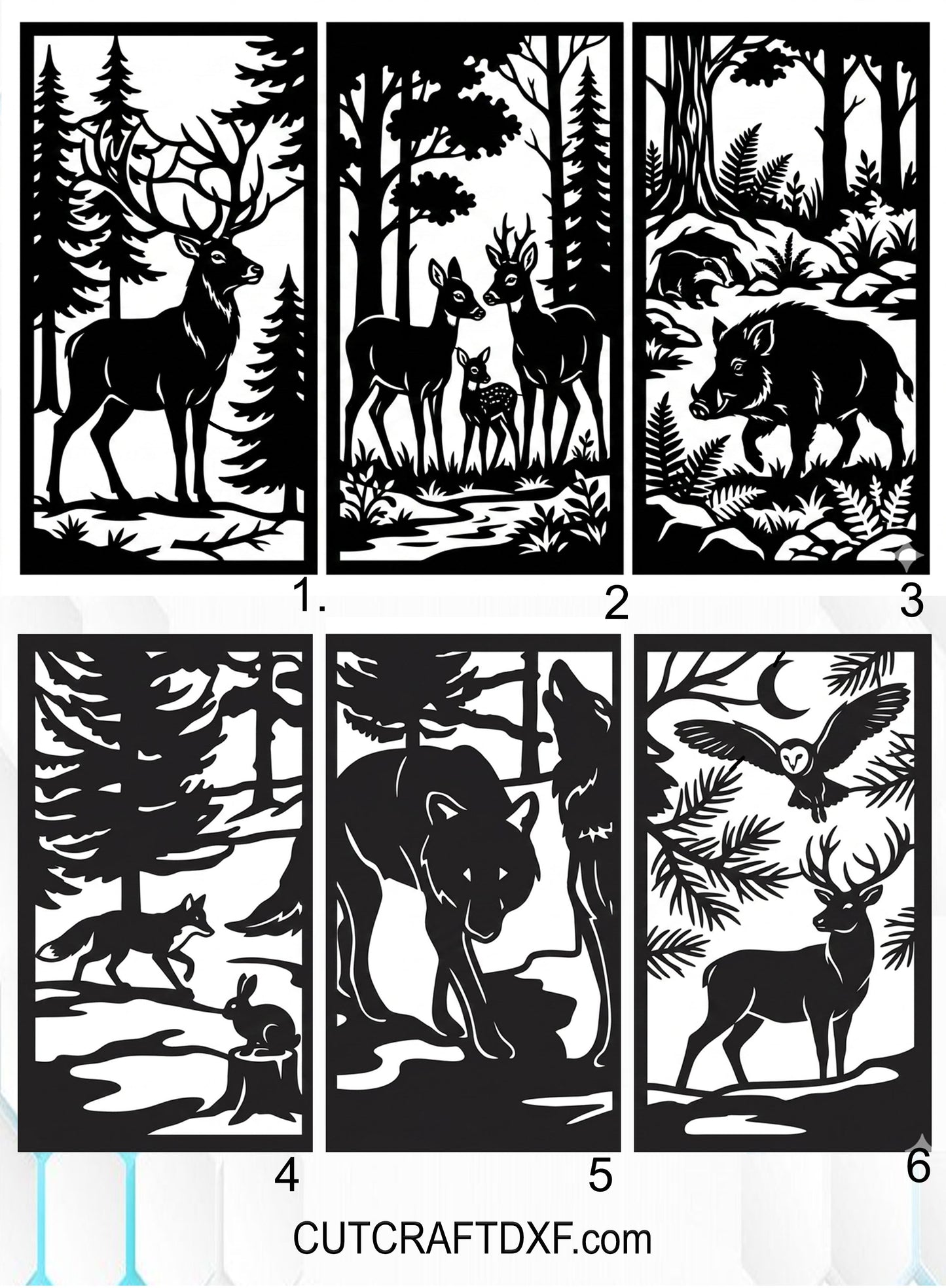 Decorative Garden Panels – Forest Wildlife Pattern (Deer, Wolves, Wild Boars & Roes) for Laser, Plasma & Waterjet – SVG & DXF