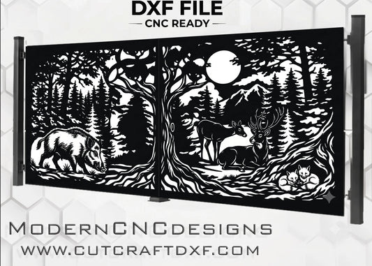 Forest Wildlife Majestic Deer, Boar & Foxes Woodland Landscape |CNC Gate DXF File |Laser Plasma Cut Metal Panel Design