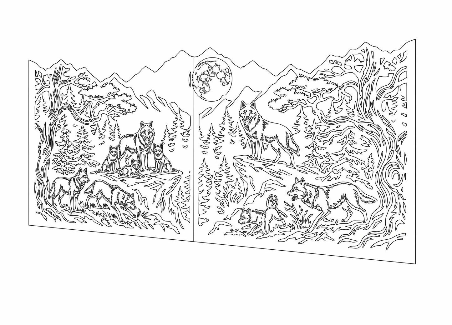 CNC vector line art for metal gate fabrication, nature silhouette DXF file for waterjet cutting
