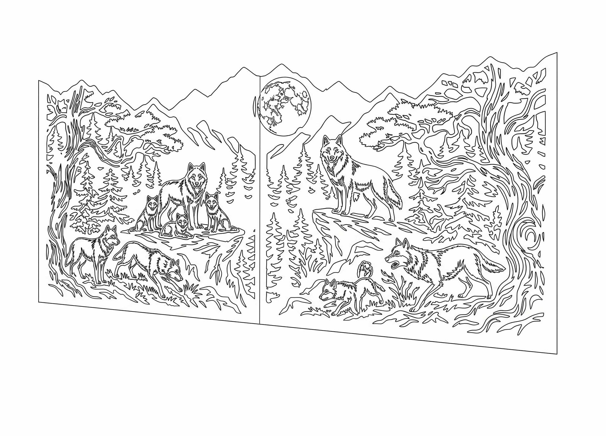 CNC vector line art for metal gate fabrication, nature silhouette DXF file for waterjet cutting