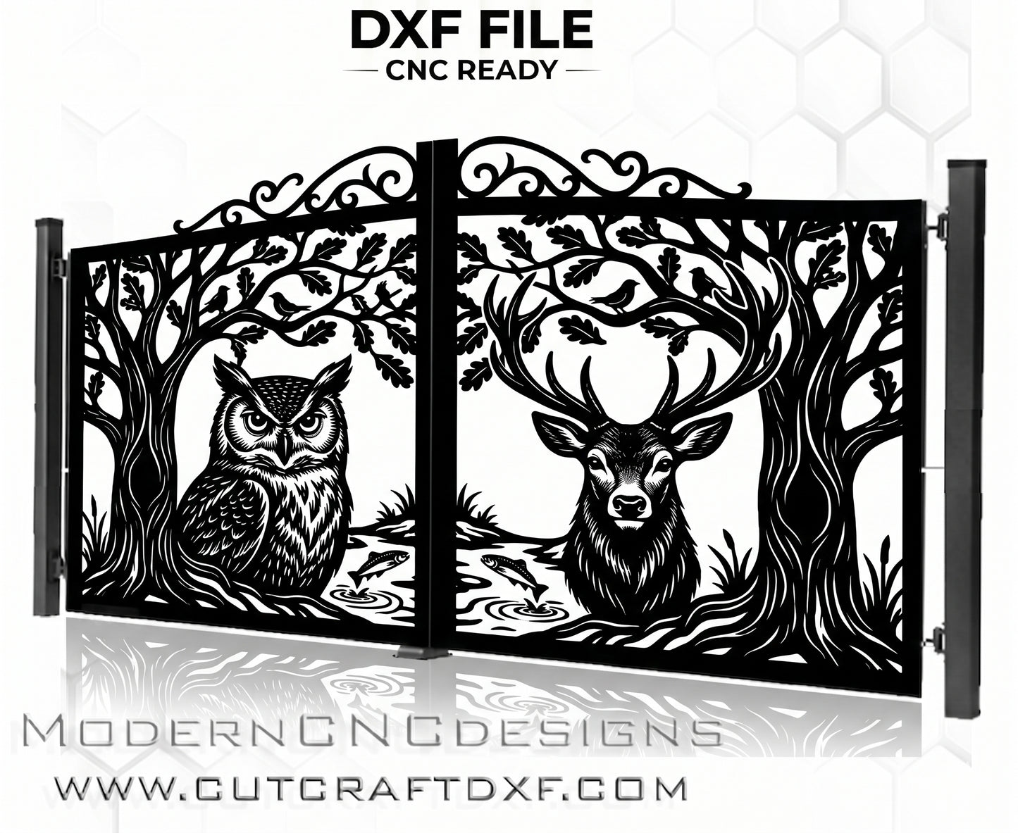 OWL & DEER Wildlife Gate DXF – CNC Laser & Plasma