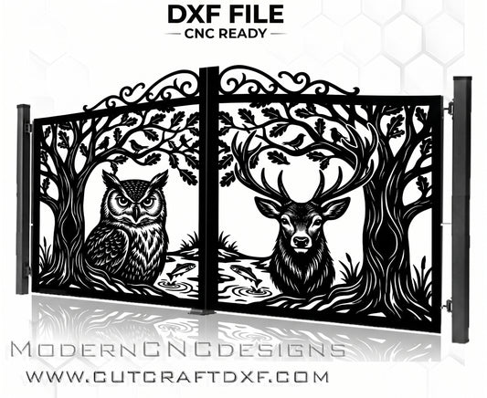 OWL & DEER Wildlife Gate DXF – CNC Laser & Plasma