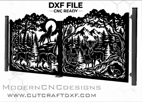 Forest wildlife wolf fox gate DXF CNC laser plasma
