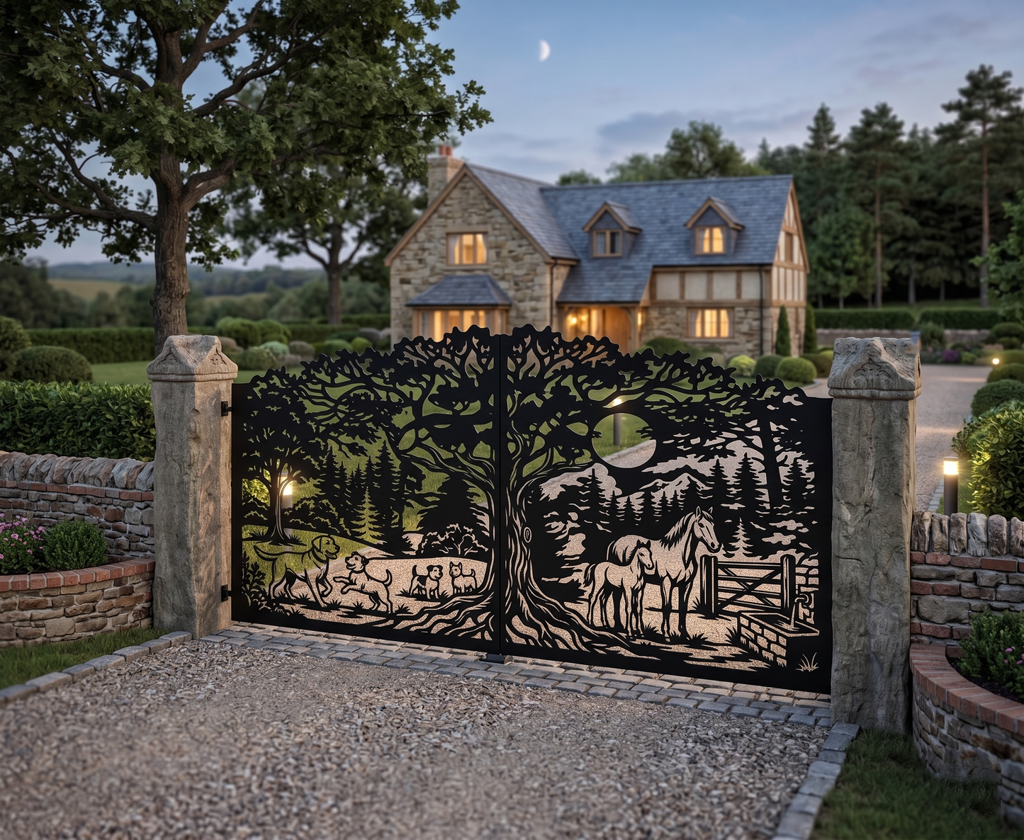 Horse & Dog Wildlife Gate DXF – Nature Forest Scene – CNC Laser & Plasma Ready Design