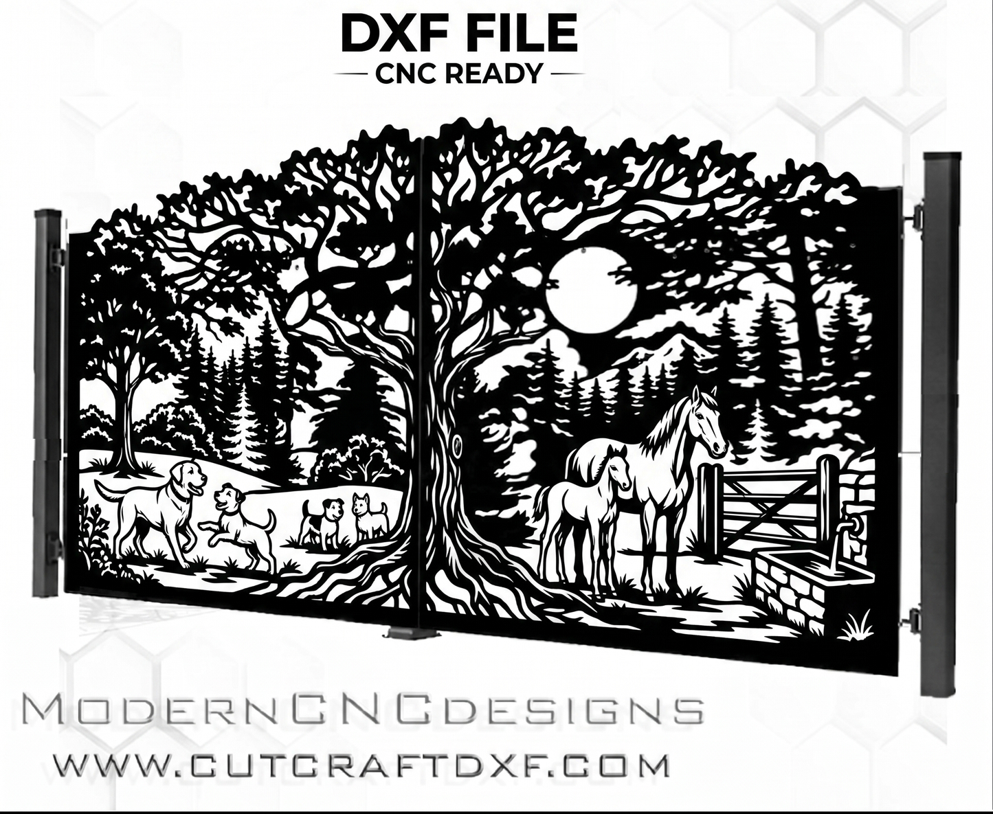 Horse & Dog Wildlife Gate DXF – Nature Forest Scene – CNC Laser & Plasma Ready Design