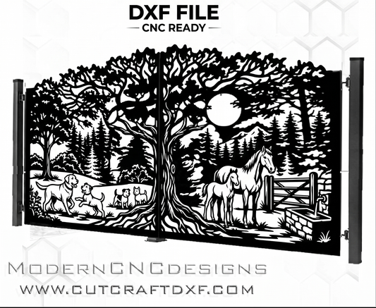 Horse & Dog Wildlife Gate DXF – Nature Forest Scene – CNC Laser & Plasma Ready Design