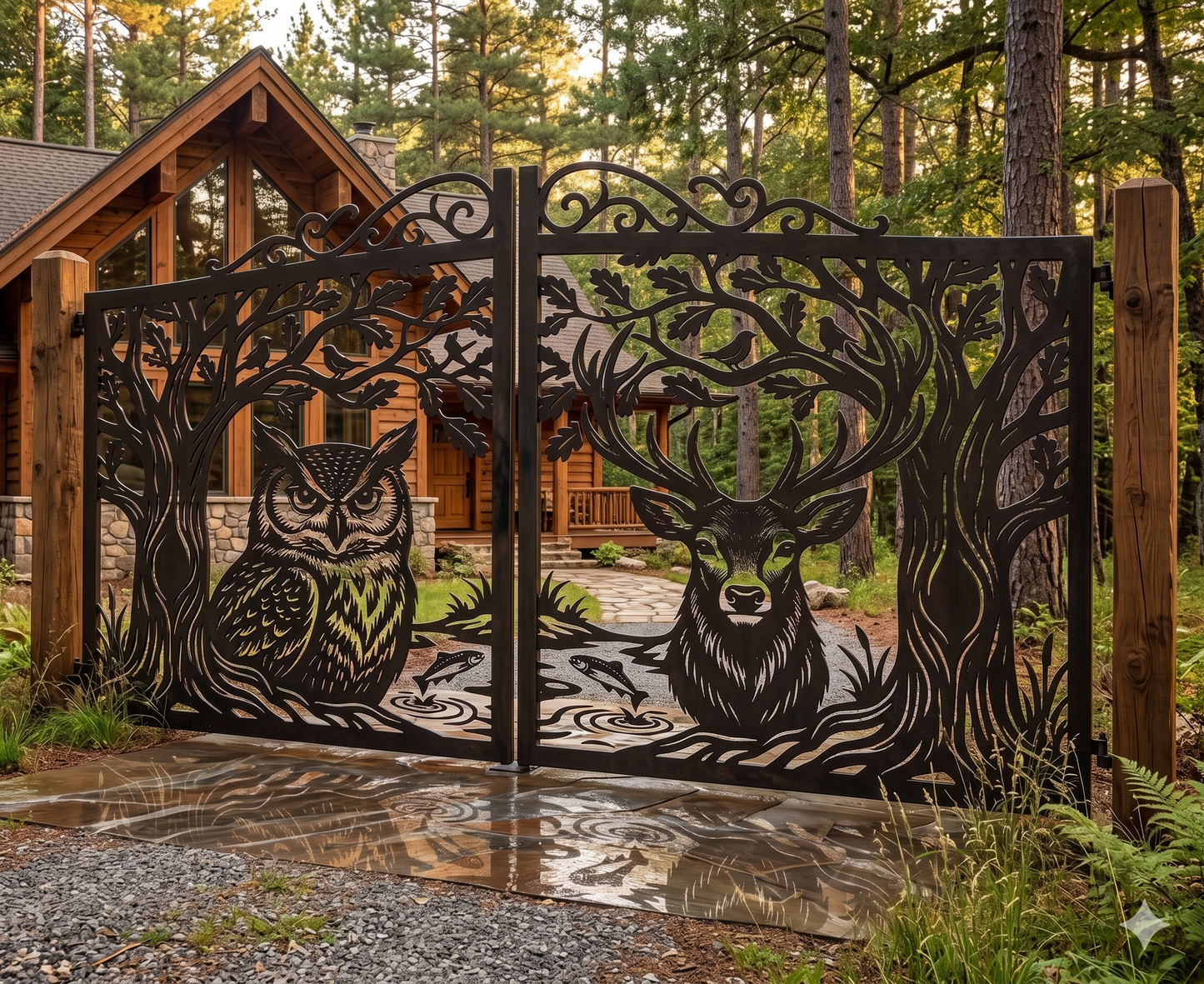 OWL & DEER Wildlife Gate DXF – CNC Laser & Plasma