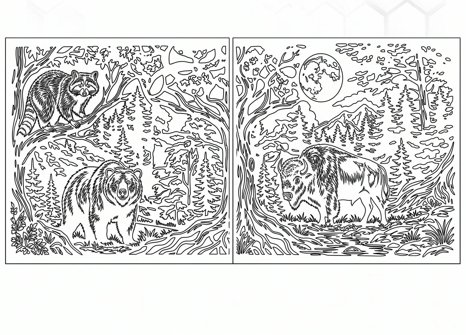Clean vector line art preview of the Forest Moon wildlife gate design showing cutting paths for CNC plasma and fiber laser machines.