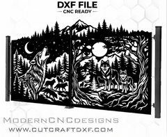 Wolf mountain wilderness gate DXF howling wolf and moon for CNC plasma laser cutting