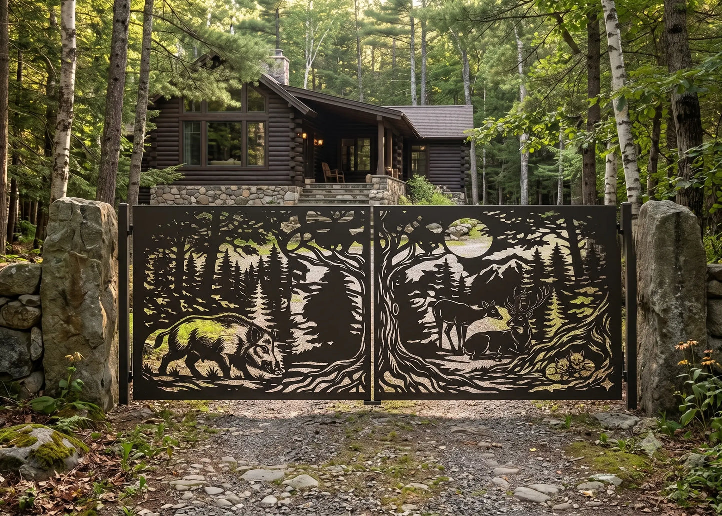 Forest Wildlife Majestic Deer, Boar & Foxes Woodland Landscape |CNC Gate DXF File |Laser Plasma Cut Metal Panel Design