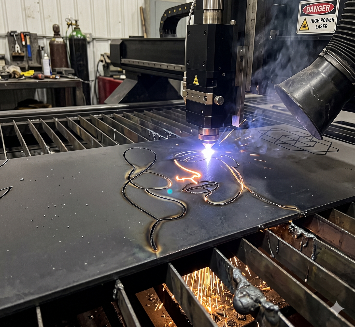 CNC fiber laser cutting modern metal wall art, plasma machine processing abstract DXF design