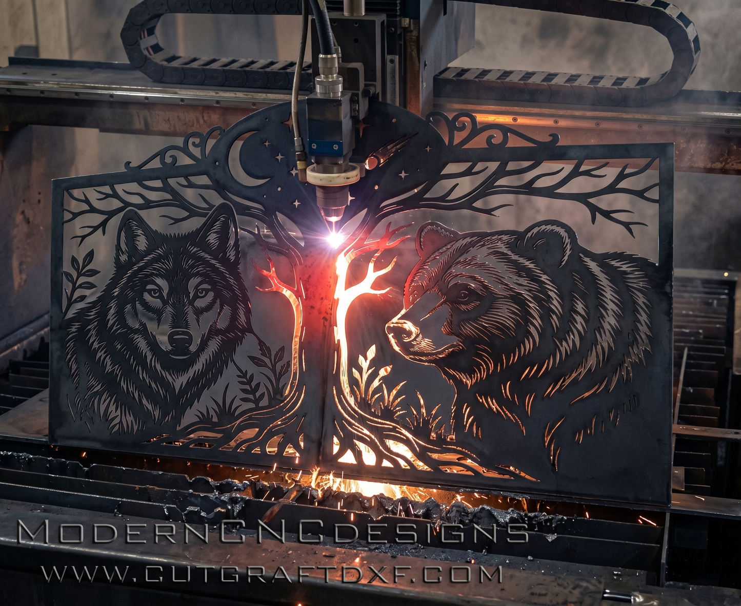 WOLF & BEAR Wildlife Gate DXF – CNC Laser & Plasma Cut Project