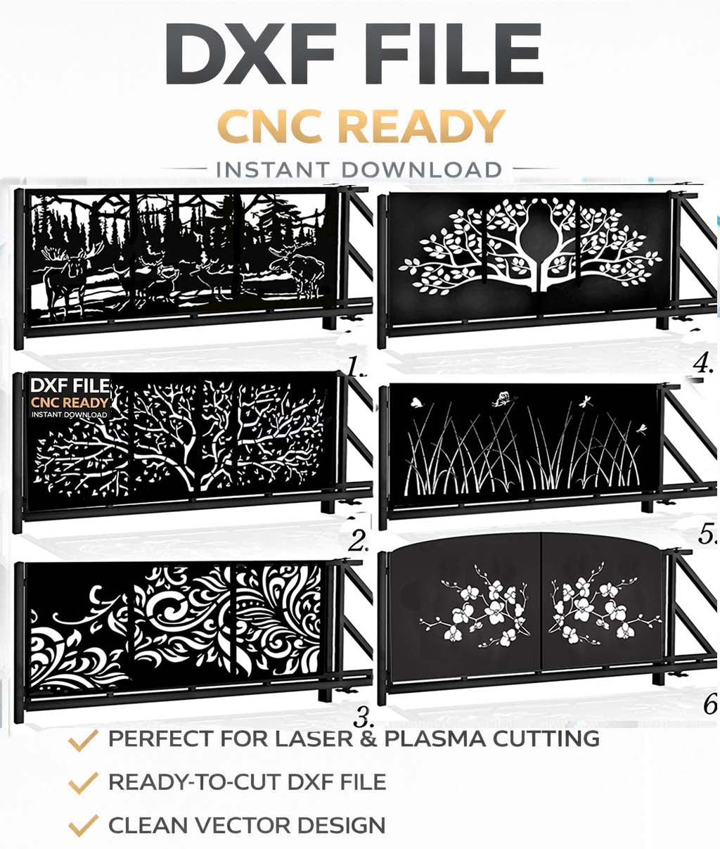 Sliding Gate DXF | Modern Tree & Moose CNC Pattern Laser CNC plasma Cutting