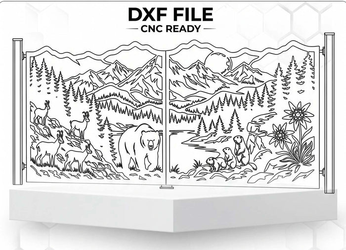 Bear mountain and edelweiss wildlife gate DXF CNC plasma design and vector