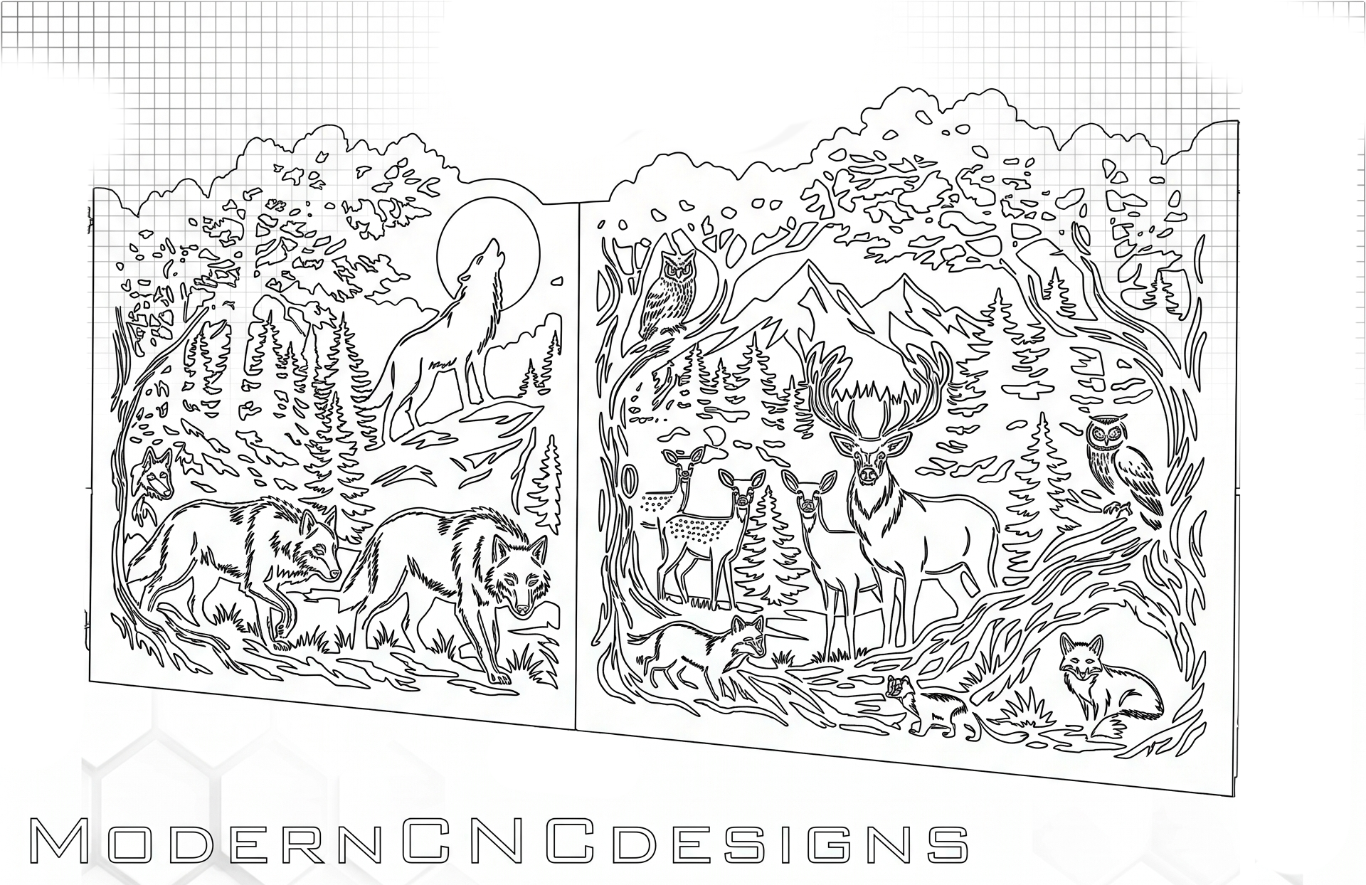 CNC ready vector drawing for metal fabrication, wildlife themed gate panels DXF digital download