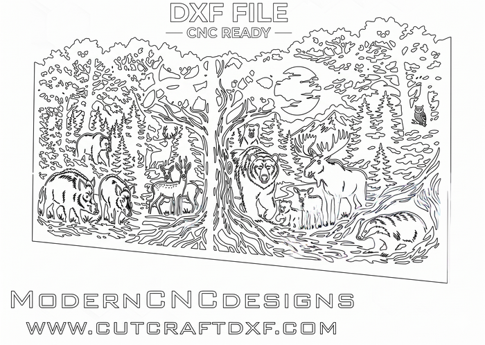 Bear and wild boar wildlife forest scene DXF for CNC laser plasma driveway gate