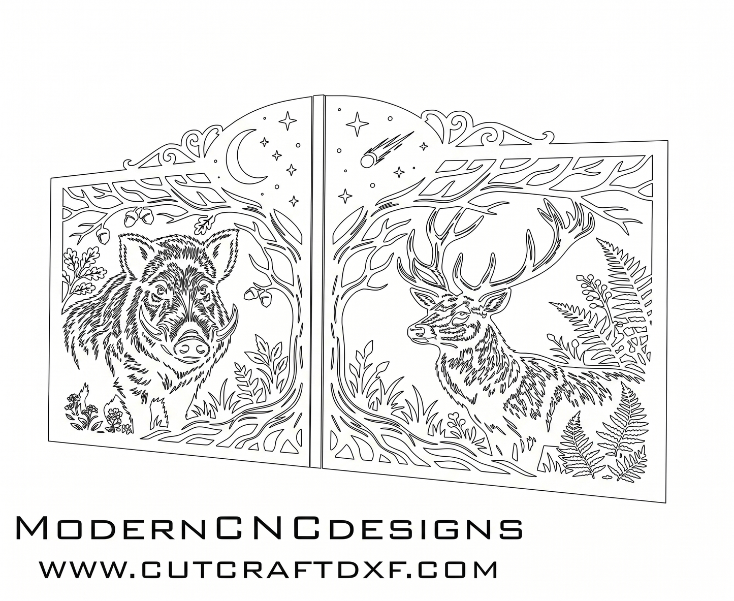 BOAR & DEER Wildlife Gate DXF – CNC Laser & Plasma Cut Project